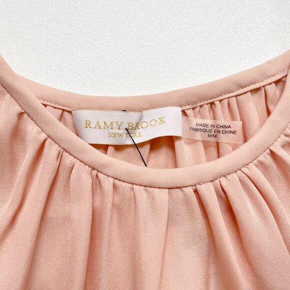 Ramy Brook Tiera Tie Shoulder Silk Ruffle Top Blush Size Medium NEW NWT - Picture 4 of 8